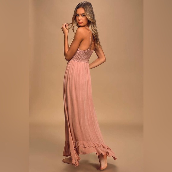 Free People Adella Maxi Slip Rose Pink Lace Dress - Picture 5 of 16
